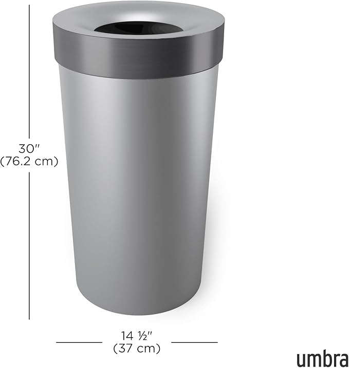 Umbra Vento Kitchen Trash Can with Open Top, Large 16-Gallon (62 L) Capacity, Grey