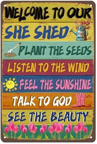 Vintage "Welcome to Our She Shed" Sign - 8x12 Inches Decorative Sign for Indoor Use, Perfect for Home, Den, Garden, and She Shed Decor