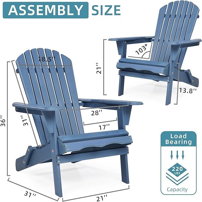 Wooden Folding Adirondack Chair Set of 6, Pre-Assembled BackRest Wood Lounge Chair for Outdoor Patio Garden Lawn Backyard Deck Pool Beach Firepit