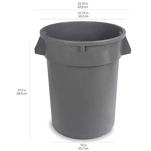 Amazon Basics Heavy Duty Sturdy Round Trash Can, 32 Gallon, Grey, Pack of 2
