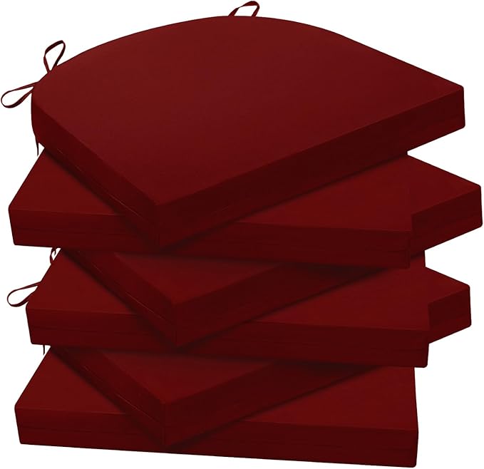 Wellsin Outdoor Chair Cushions for Patio Furniture - Patio Chair Cushions Set of 6 - Water Resistant Round Corner Outdoor Seat Cushions 17"X16"X2", Burgundy