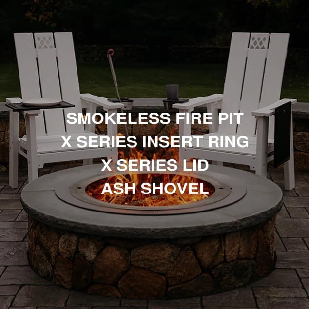 Breeo Smokeless Fire Pit Insert Bundle – X Series Insert Ring, Lid, and Ash Shovel Included – Fits Stone or Brick Surround 34" - 39" Diameter – Outdoor Fire Pit Upgrade - X30 Series, Stainless Steel