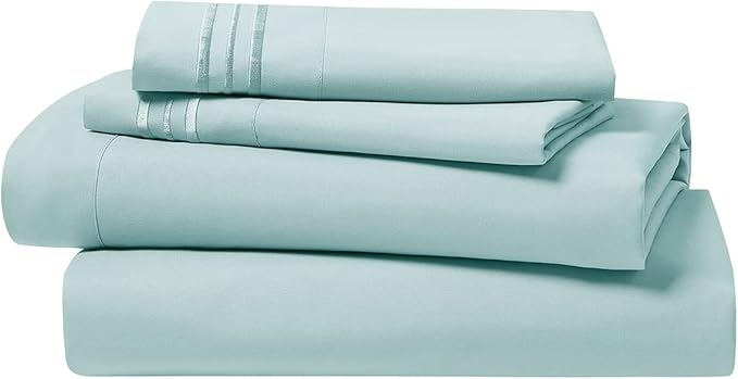 Clara Clark Bed Sheets, Premier 1800 Series 4 Piece Bed Sheet Set, Deep Pocket, Wrinkle, Fade, Stain Resistant, Luxury Soft Bedding Sheets & Pillowcases, Split King, Light Blue Aqua