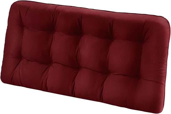 Tufted Bench Cushions for Outdoor Furniture, 48" x 18" Porch Swing Cushions Filled with Foam, Overstuffed Patio Cushions for Bench Loveseat with 2-3 Seats,Thick and Water Resistant, Burgundy