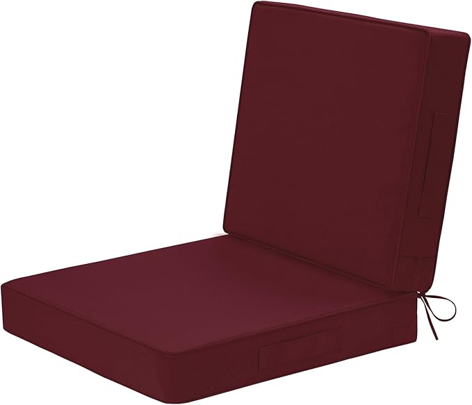 Wellsin Outdoor Cushions for Patio Furniture, Waterproof Outdoor Seat Cushions with Ties and Handle, 22X22 Outdoor Cushions, Outdoor Deep Seat Cushions with Removable Cover, Burgundy
