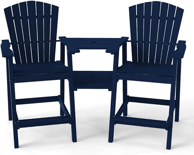 Tall Adirondack Chairs Set of 2, HDPE Outdoor Adirondack Chairs with Double Connecting Tray, Bar Height High Back Patio Chairs for Balcony, Deck, Backyard (Grey)