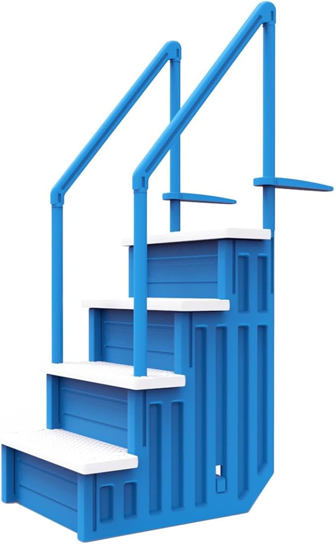 Aqua Select Above Ground Anti-Slip Pool Steps to Deck | Safety Swimming Pool Ladder | Designed for Above Ground Swimming Pools | Holds Up to 250 Pounds | Blue w/White Steps