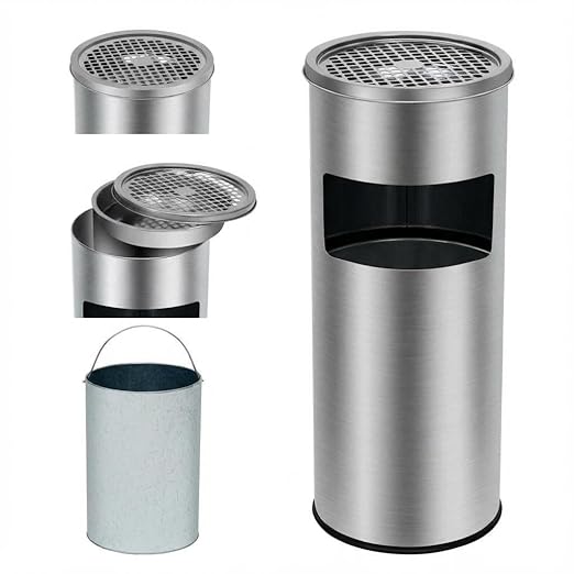 4.5 gal/17 L Trash Can, Stainless Steel Outdoor Trash Cans, Commercial Garbage Can with Removable Inner Bucket, Waste Bin Container with Lid for Outside Patio