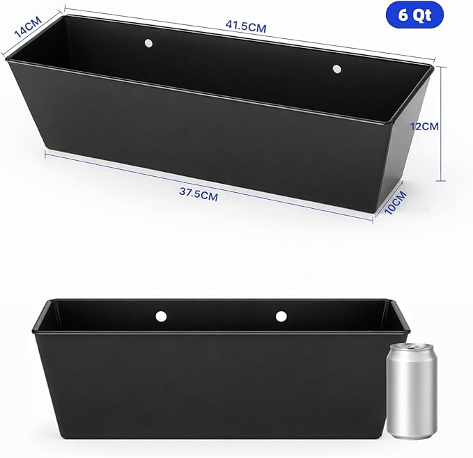 3 Pack 6 Quart Metal Goat Feeder & Duck Feed Trough, Heavy Duty Iron Livestock Manger with Drain Holes & Plugs, Chew-Proof Fence & Wall Hanging Bucket with Hardware for Sheep Piglets, Deer & Poultry