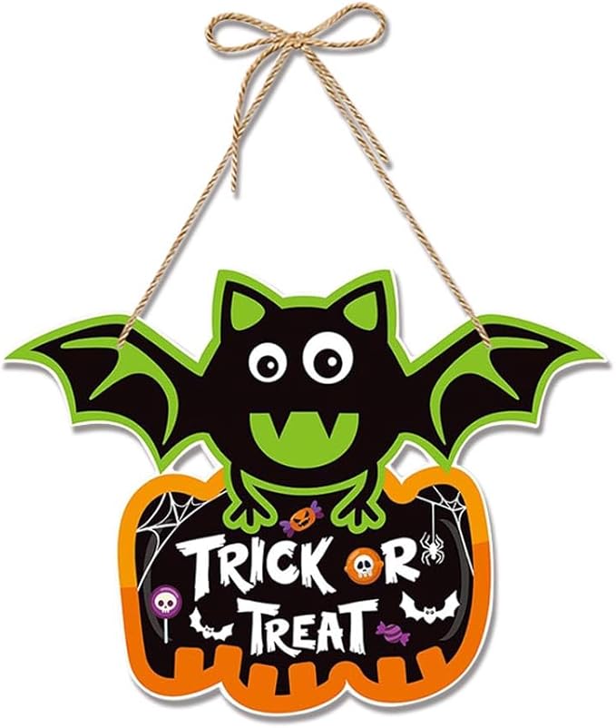 Halloween Door Decorations Bats Hanging Sign Front Door Hanger Wreath Decor Indoor Outdoor Decor for Halloween Party Home Farmhouse Wall Porch Yard Window Decoration Supplies