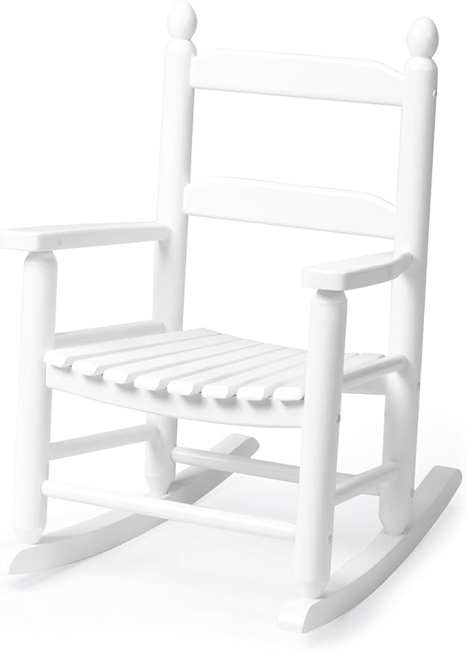 Outvita Outdoor Children's Rocking Chair, All-Weather Wooden Porch Rocker with High Backrest, Ideal for Garden, Yard, and Balcony, Patio Rocking Chair Suitable for Kids Ages 3-6(White)