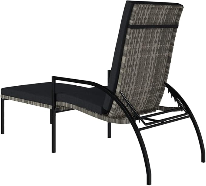 vidaXL PE Rattan Sun Lounger with Footrest, Outdoor Lounge Chair with Adjustable Backrest and Armrests, Gray, Ideal for Patio, Pool, Balcony, and Garden