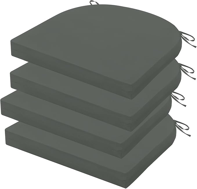 Outdoor Chair Cushion Set of 4, 17 x 16 Inch Patio Chair Cushions for Outdoor Furniture, Water Resistant Outdoor Patio Chair Cushions with Non-Slip Ties(Dark Gray)