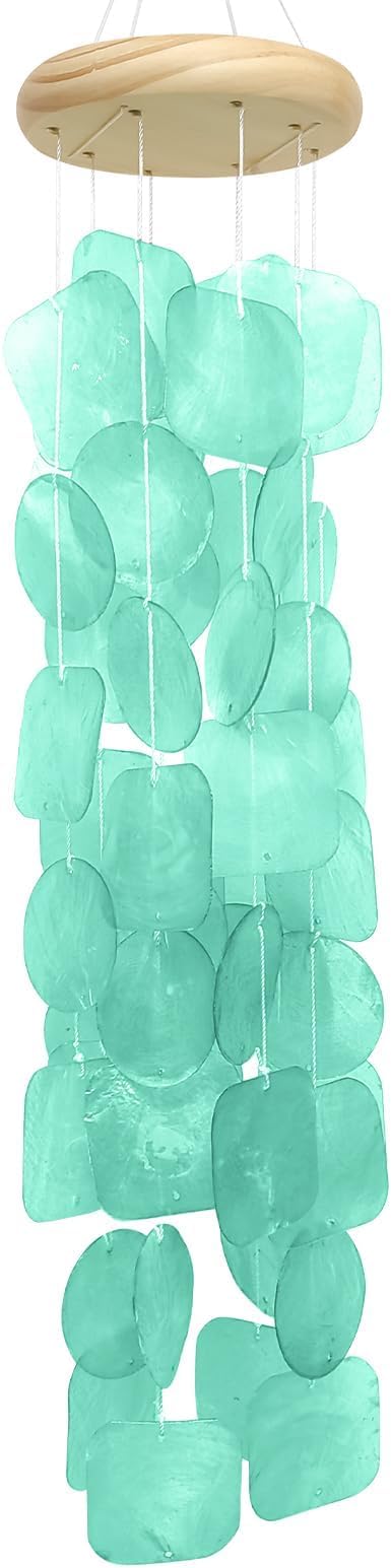 Wind Chimes for Outside 26", Clear Tones Sea Shell Wind Chimes Outdoor, Handcrafted Capiz Sea Glass Shells Windchimes Memorial Wind Chime for Patio, Garden, Porch Decor, Beach Gifts