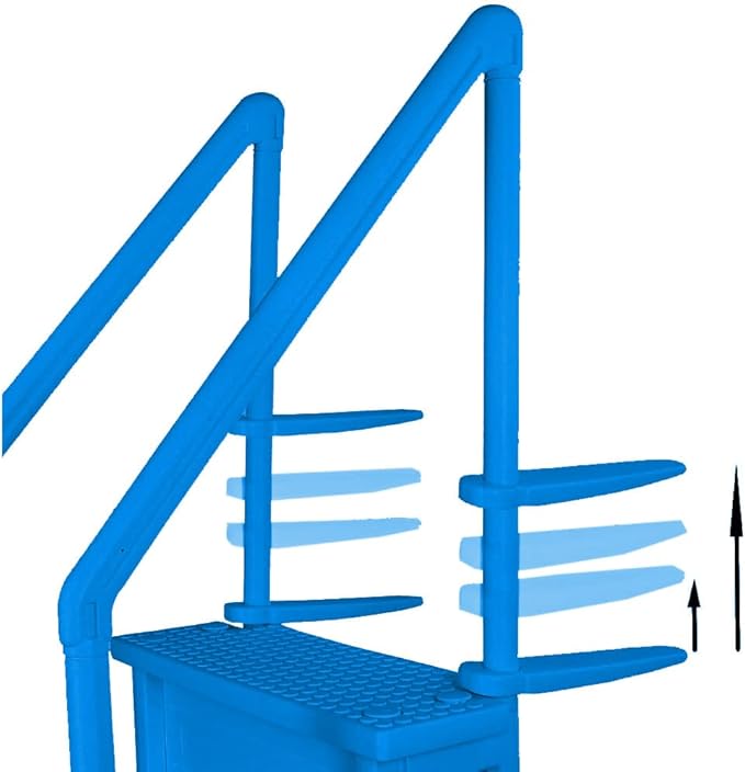 Aqua Select Anti-Slip in-Pool Steps with Outside Flip-Up Ladder | Blue | for Above Ground Swimming Pools | Can Mount to Decks 48" to 54" H | Safety Stairs Capacity Up to 350 lbs