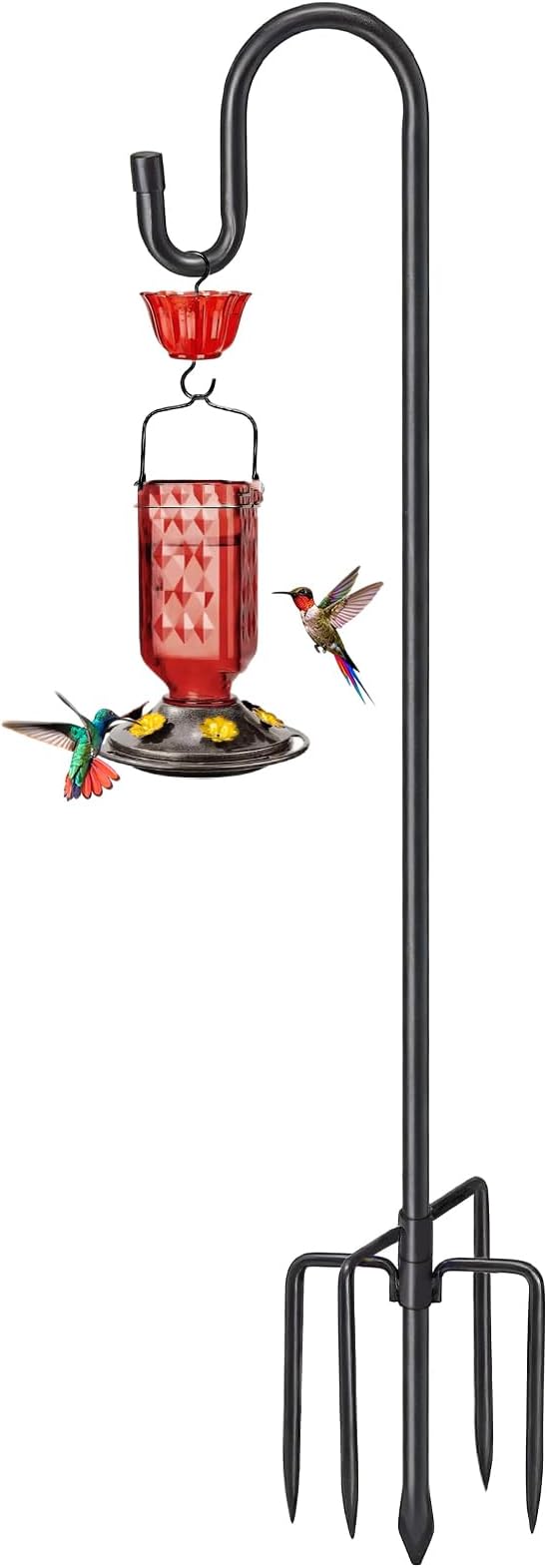 46" Heavy Duty Shepherds Hooks for Outdoor, Bird Feeder Pole with 5 Prong Base, Adjustable Height Shepherds Hook for Hummingbird Feeder, Bird Feeder, Plant, Wind Chimes,Lanterns,Wedding Decor (1 Pack)