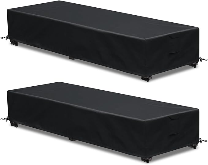 Waterproof Patio Lounge Chair Cover 2 Pack Outdoor Chaise Lounge Covers 600D Weather Resistant Material, UV Protection, Windproof Design Outside Furniture Covers 80" x 28" x 14" H,Black