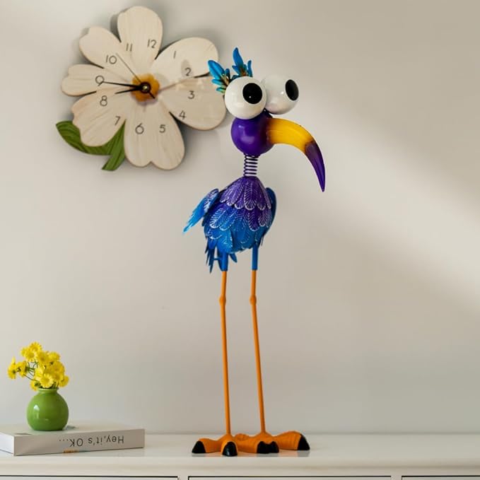 Metal Purple Big-Eyed Bird Statue Garden Decor, Big-Eyed Bird Garden Statue Decor Yard Art for Home Kitchen Outdoor Patio Lawn Decor