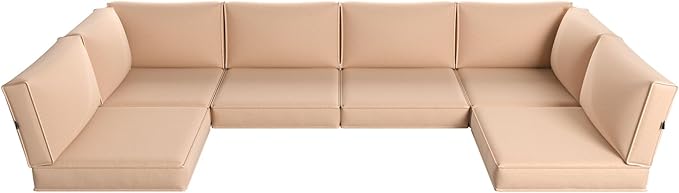Aoxun Replacement Cushions for Outdoor Furniture, 14-Piece Outdoor Cushions for Patio Furniture, Deep Seat, Waterproof & Fade Resistant Couch Cushion for 6-Seat Patio Conversation Sets, Beige