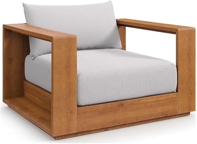 Modway Tahoe Acacia Wood Outdoor Patio Chair in Natural Light Gray with Weather-Resistant Cushions - Ideal as Club Chair or Outdoor Dining Chair