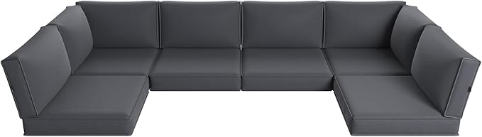 Aoxun Replacement Cushions for Outdoor Furniture, 14-Piece Outdoor Cushions for Patio Furniture, Deep Seat, Waterproof & Fade Resistant Couch Cushion for 6-Seat Patio Conversation Sets, Grey