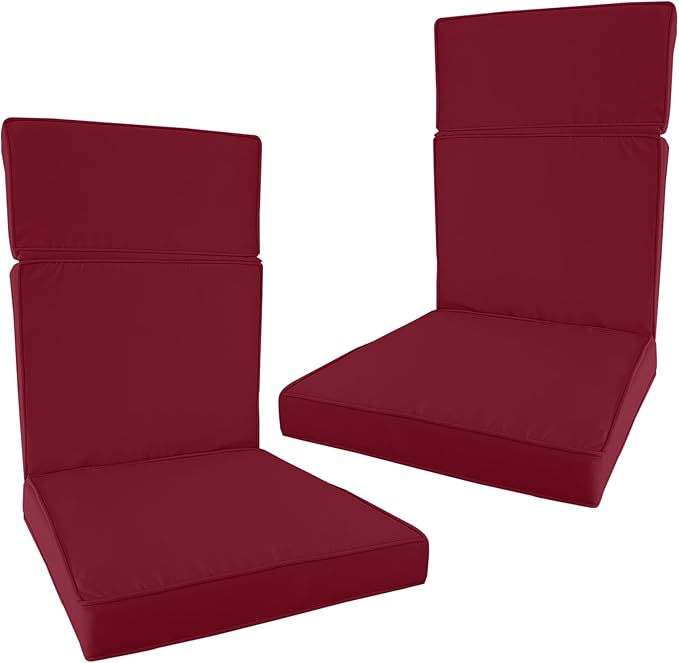 2 Pieces High Back Patio Chair Cushions, Fade Resistant Outdoor Rocking Chair Cushions, Office Chair Back Support Cushion (Burgundy, Seat (21''x21''x3'')+Backrest (21''x28''x3''))