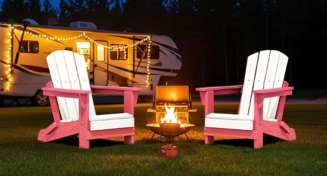 SERWALL Kids Adirondack Chair Sets for 2, HDPE Adirondack Chair for Children,All-Weather Resistant for Patio, Garden, Backyard - White and Light Pink