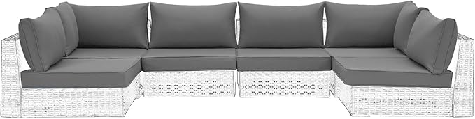 HOMREST Outdoor Replacement Cushions for Patio Furniture,Water-Repellent Sofa Cushion for 6-Seat Rattan Wicker Sectional Patio Conversation Sets,14-Piece Cushions Set for Outdoor Couch-Gray