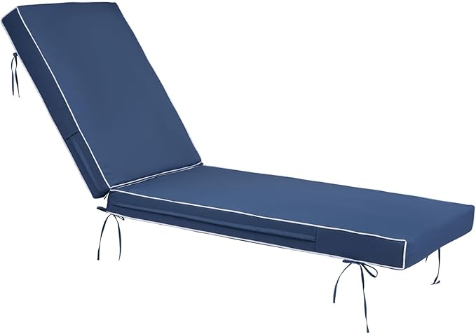 Outdoor Chaise Lounge Cushions, 4 Inch Thick Waterproof Fade Resistant Patio Furniture Lounger Chair Cushion Pad for Pool (1, Blue + White Side, 72'' L x 21'' W x 4" T)