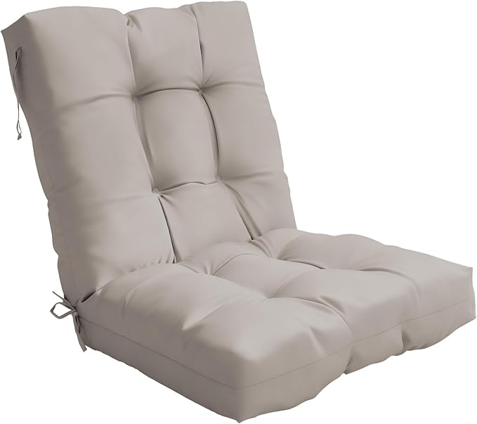 Outdoor Chair Cushion, 42x21x4 Inch Patio Cushions for Dining/Rocking Chairs, High Back Soft Seat Pad with Ties, Indoor Outside Use, Fade-Resistant & Waterproof, Beige