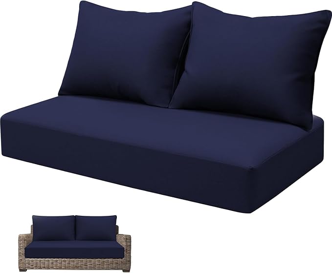 Outdoor Loveseat Cushion Set 46 x 24 inch Waterproof Oxford UV Resistant and Fade Resistant Patio Furniture Cushion, Deep Seat Cushions for Patio Couch, Bench and Swing Chair, Blue