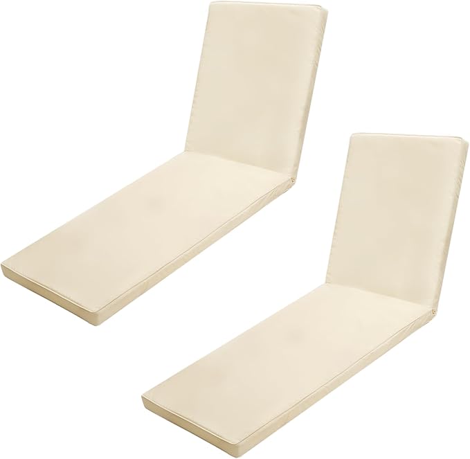 Outdoor Chaise Lounge Cushions for Patio, 71"x22"x3" Lounge Chair Cushions Set of 2, Waterproof Replacement Seat Cushions for Outdoor Furniture (Beige, 2 Pcs)
