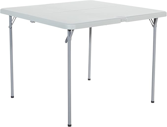 Office Star Resin 5-Piece Folding Square Table and Chair Set, Light Grey