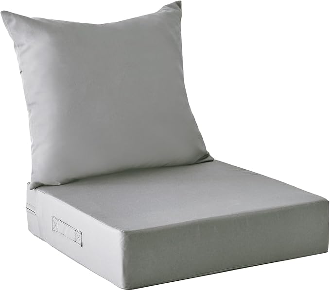 Outdoor Cushions for Patio Furniture,Outdoor Seat Cushion Set 24 x 24 x 4 Inch,Waterproof & Fade Resistant Outdoor Chair Cushions,Deep Patio Chair Cushion with Removable Cover,Grey