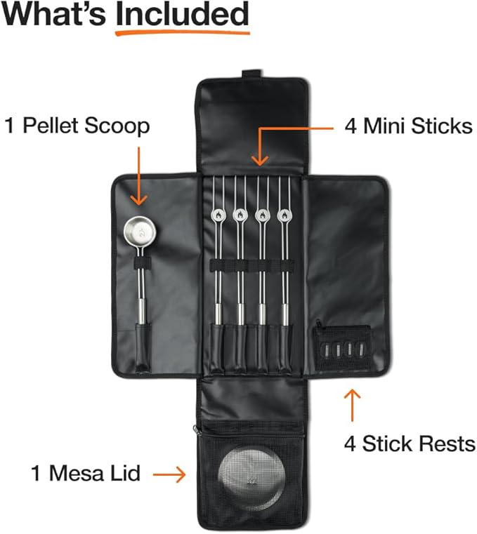 Solo Stove Mesa Accessory Pack | Incl. 4 Stainless Steel Mini Sticks + Stick Rests, Pellet Scoop, Mesa Lid, Carry Case, Accessories for Outdoor Fire Pit, 8.8 x 16 in, 2.5 lbs