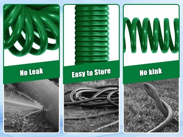 AUTOMAN Coil Garden Hose 25 ft, EVA Curly Water Hose with Brass Connectors, Recoil Garden Water Hose,Includes 7-Pattern Function Sprayer,Retractable,Corrosion Resistant Garden Coil Hose.