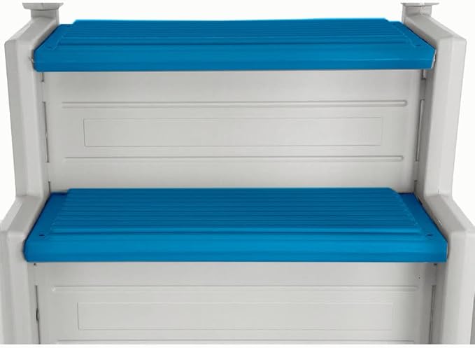 Confer Plastics Step-1X with 8000X Ground to Step Ladder: Above Ground Entry System, Dual Handrails, Slip-Resistant Steps, Supports 300 lbs, Easy Install – Made in USA, White with Blue Step-1