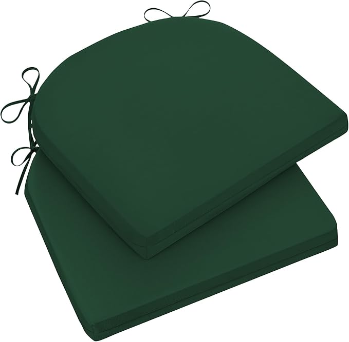 Wellsin Outdoor Chair Cushions for Patio Furniture, 3-Year Color Fastness Patio Chair Cushions Set of 2, Water Resistant Round Corner Outdoor Seat Cushions 17"X16"X2", Forest Green