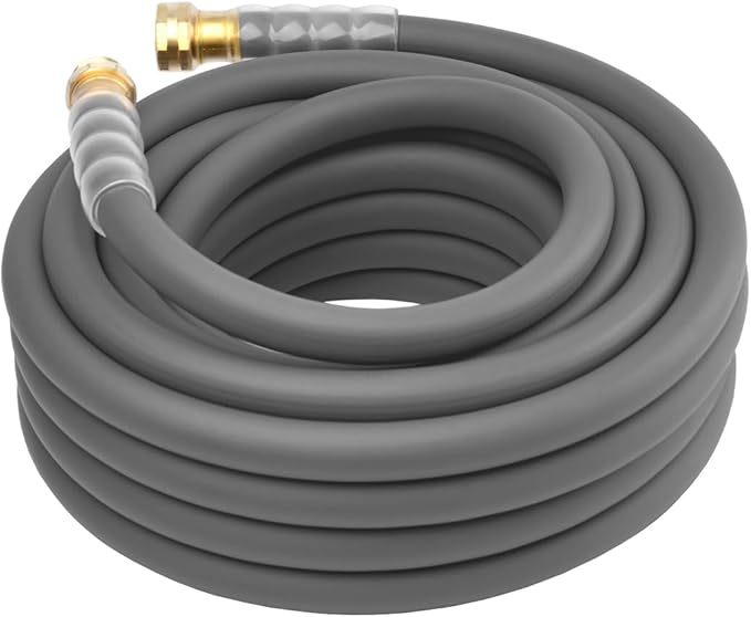 Heavy Duty Premium Garden Hose 25ft x 5/8", 300PSI Working, 1000PSI Burst, Hybrid Rubber Water Hose with Transparent Swivel Handle - Hot/Cold Water - Five Layered Braiding with Brass fittings (Grey)