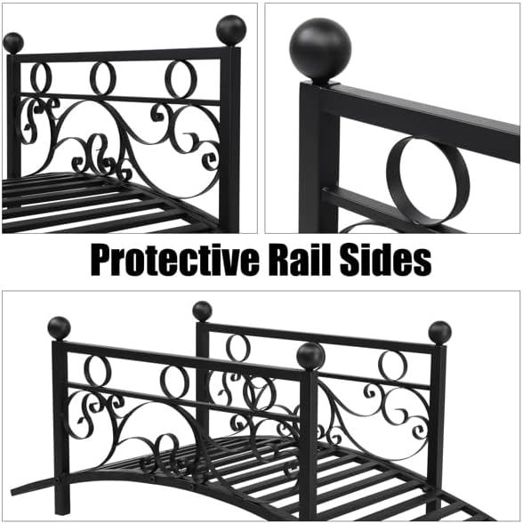 Black Matte Garden Bridge, Iron Bridge Black,Garden Bridge Metal Yard Arch Path Bridge, Ourdoor Decorative Black Iron Foot Bridge for Pond and Backyard Landscaping 40.15" L x 20" W x 17.12" H