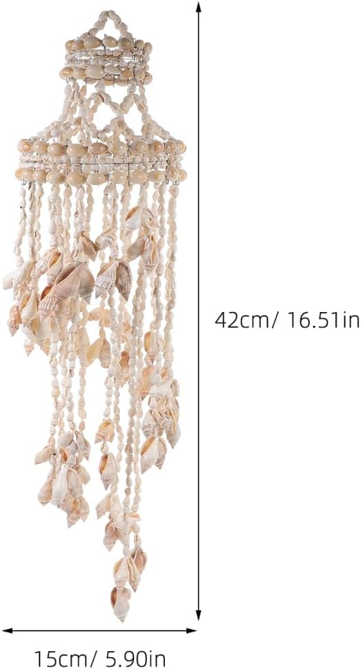Shell Wind Chime Hanging Ornament 16.53In Coastal Decorative Wind Chimes for Outside Patio Garden Wall Hanging Pendant Natural Home Decoration