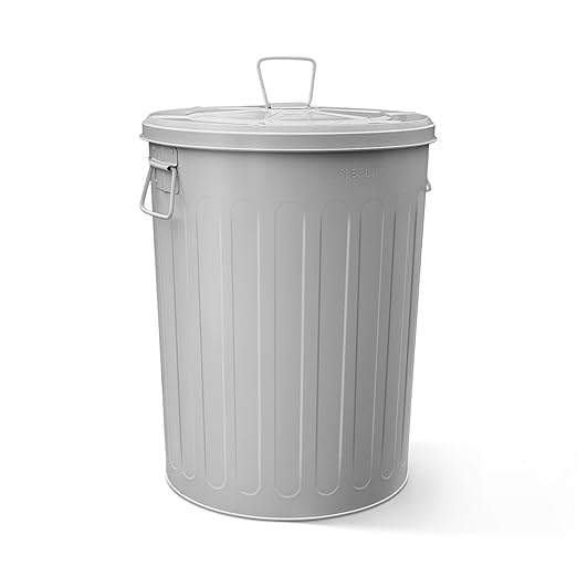 Plexon Large Metal Trash Can with Lid 20 Gallon, Decorative Outdoor Trash Can Heavy Duty Galvanized Metal Bucket with Lid for Garage Workshop Ash Storage Farmhouse, Gray