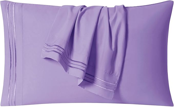Clara Clark Bed Sheets, Premier 1800 Series 4 Piece Bed Sheet Set, Deep Pocket, Wrinkle, Fade, Stain Resistant, Luxury Soft Bedding Sheets & Pillowcases, Queen, Lavender