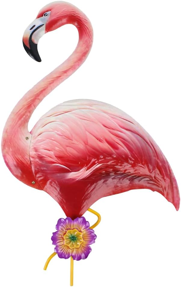 Large Pink Flamingo Wall Decor-Tropical Bird Decor for Indoor Outdoor, Metal Flamingo Outdoor Wall Art Decor Rust-Resistant, Wall Hanging Present for Garden & Home Decor