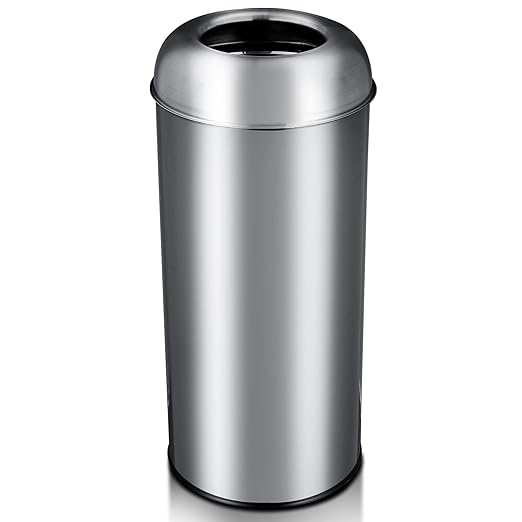65L/17 Gallon Tall Commercial Trash Can, Large Capacity Outdoor Trash Can with Lid, Round Stainless Steel Open Top Waste Bin, Metal Garbage Bin for Home, Office, Restaurant, Restroom