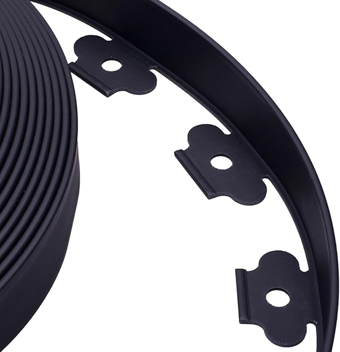 Garden edging，200FT Landscape edging with 300 spikes for lawn 1.5 Inch Tall(Black, 40FT)