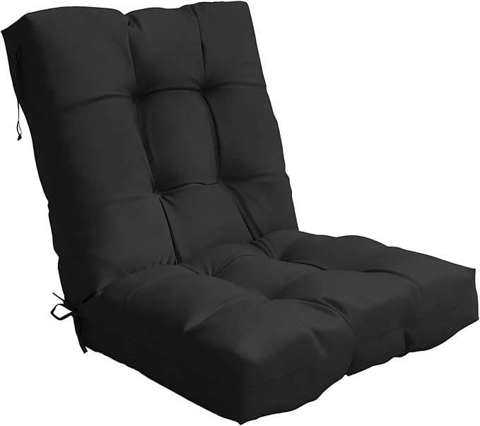 Outdoor Chair Cushion, 42x21x4 Inch Patio Cushions for Dining/Rocking Chairs, High Back Soft Seat Pad with Ties, Indoor Outside Use, Fade-Resistant & Waterproof, Black