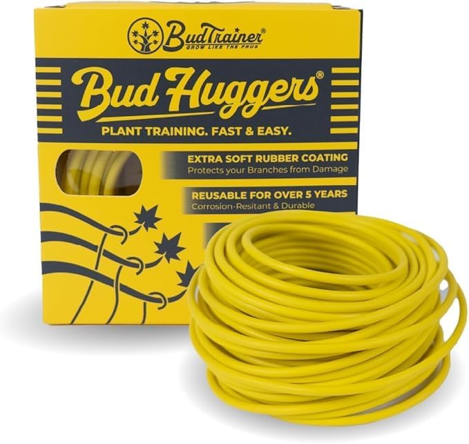BudHuggers for Optimal Plant Training | 50ft (15M) | 3mm Thick Garden Wire Ties | Flexible & Durable | Rubber Plant Ties to Yield Bigger Buds, Stronger Branches & Larger Canopies (Yellow)