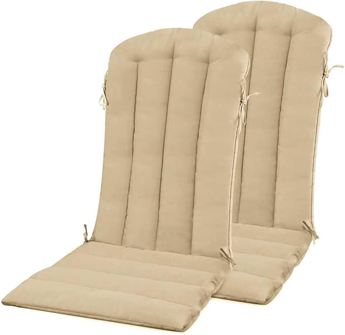YEFU Adirondack Chair Cushion, Thin Rocking Chair Cushions with Straps Set of 2, Folding Patio Chair Pad for Indoor and Outdoor, 19.7x18.9x1.5 Inch, Light Brown