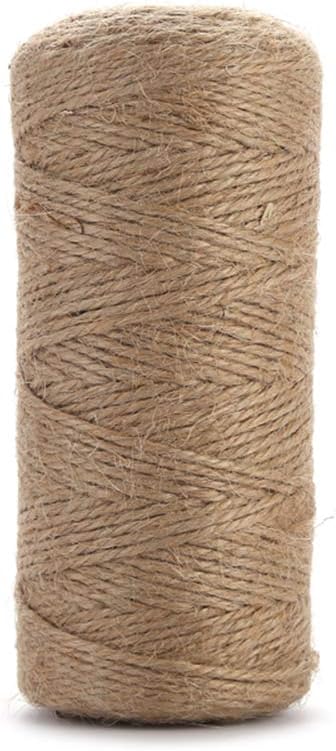 Jute Twine String Hemp Rope - 328 Feet 2mm 3ply Natural Burlap Cord Rolls for DIY Crafts, Decoration, Bundling, Packing, Gifts, Artworks, Gardening Applications (1 Pack)